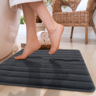 Paco Home Badematte »Corby 252, Memory-Schaum Effekt« Höhe 13 mm rutschhemmend beschichtet fussbodenheizungsgeeignet Badteppich, Uni Farben, gestreift, Hoch-Tie