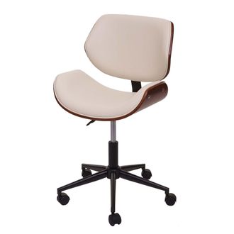 Hhg Hhg - Silla De Oficina 057, Silla Giratoria Silla De Escritorio, Madera Curvada Aspecto Nogal Retro Giratoria Regulable En Altura Mvg, Crema