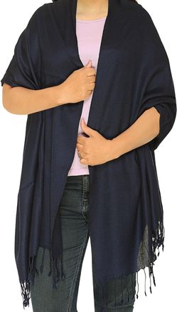 World of Shawls Plain Pashmina Scarf Hijab Shawl Stole Wrap (Dark Navy)