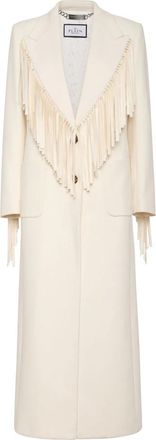 Philipp Plein Fringes Lange Jas - Dames - Mantel - Beige - M - Wol - Jassen