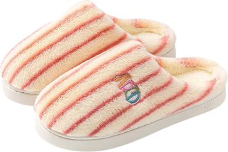 Generic Mens Womens Plush Slippers Slip-On Striped Soft Fleece Fuzzy Indoor House Couples Slippers Memory Foam Soft Sole Warm Home Shoes Footwear Lightweight 