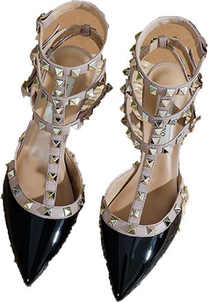 Generic Womens Slingbacks Mid High Heels Pointy Toe Buckle Summer Shoes Kitten Heel Pumps Studded Party Daily Wear Evening Sandals,Black,6 UK