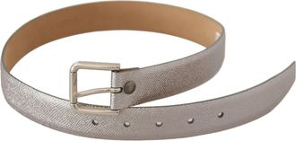 Dolce & Gabbana Womens Metallic Silver Leather Metal Waist Buckle Belt