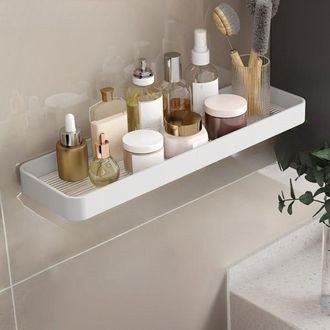 OEM Estanter&iacute;a De Pared De Aluminio Blanco Con Toallero - Almacenamiento Pr&aacute;ctico Y Dise&ntilde;o Moderno, 40 X 11,5 X 3 Cm, Sin Barra