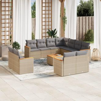 vidaXL Juego De Sof&aacute;s Jard&iacute;n Con Cojines Beige Mezcla 12 Pzas Rat&aacute;n Pe Vidaxl