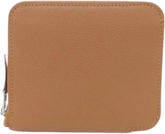 Herm&egrave;s Pre-owned Colliers DE Chiens Silk In Compact Evercolor Wallet - Dames - Vintage Accessoires - Bruin - ONE Size - Leer - Vintage