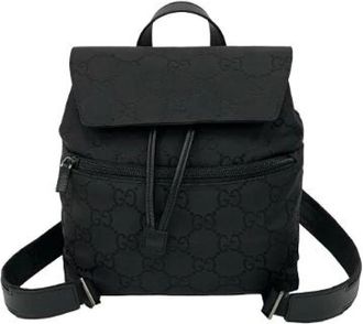 Gucci Pre-owned Backpacks, female, Black, Size: ONE SIZE Pre-owned GG Logo Nylon Leather Backpack