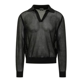 Tom Ford Polo Shirts, male, Black, Size: XL LS Buttonless Polo