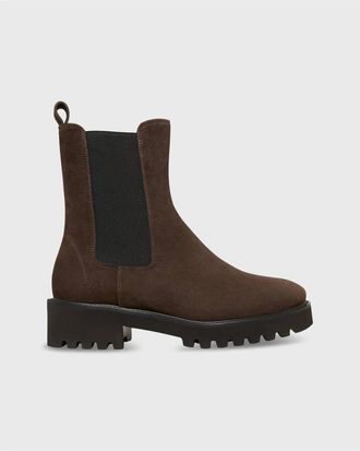 Ann Mashburn Womens Tall Lug Sole Chelsea Boot In Chocolate Suede