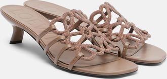Loewe Petal Anagram embellished suede mules