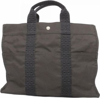 Herm&egrave;s Gray Canvas Tote Bag (Pre-Owned)