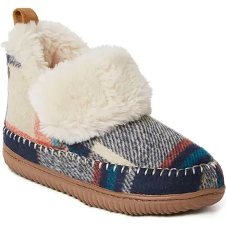 Dearfoams Moritz Bootie Slipper in Navy Plaid at Nordstrom, Size 10