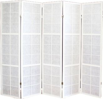 PEGANE Pegane - Biombo japonés Shoji de madera blanco de 5 paneles