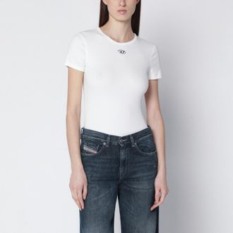 Diesel T-shirt bianca con Oval D metallico