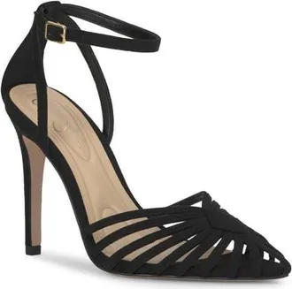 Jessica Simpson Paveri Ankle Strap Pointed Toe Pump in Black/black at Nordstrom, Size 8.5