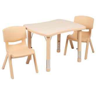 Flash Furniture 21.875W x 26.625L Natural Plastic Height Activity Table Set with 2 Chairs