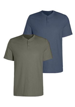 H.I.S Henleyshirt H.I.S, Herren, Gr. S (44/46), gr&uuml;n (khaki, blau), Slub, Obermaterial: 100% Baumwolle, unifarben, regular fit normal, Rundhals, abgesteppte