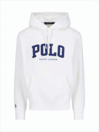 Polo Ralph Lauren White Hoodie With Bold Polo Text And Kangaroo Pocket