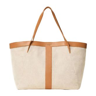 Twinset Tote Bags, female, Beige, Size: ONE SIZE Canvas and leather shopper bag