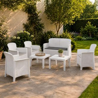 Dmora Set De Sal&oacute;n Exterior Curno, 6 Plazas, 2 Mesas Hecho En Italia, Beige, Blanco