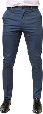 Dolce & Gabbana Blue Cotton Mid Waist Dress Men Trouser Mens Pants