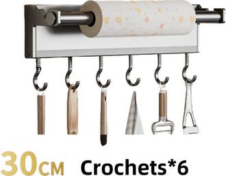 OEM Soporte Para Ganchos De Cocina, Gris Oscuro, Ganchos Extra&iacute;bles Y Desmontables, No Requiere Taladro, 30 Cm