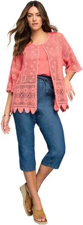 Roaman's Plus Size Scallop Trim Crochet Cardigan in Sunset Coral at Nordstrom, Size Large