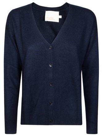Absolut Cashmere Buttoned Blue Cardigan With Side Slits And Fine Knit Texture