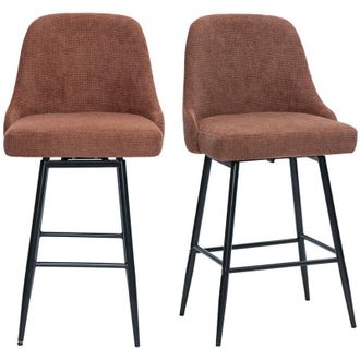 Miliboo Sgabelli bar girevoli 360&deg; in tessuto ciniglia testurato terra bruciata e metallo H66 cm (confezione da 2) HASTA