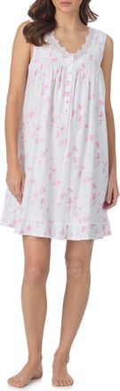 Eileen West Floral Print Cotton Pointelle Chemise in Wht/Pink at Nordstrom, Size X-Small