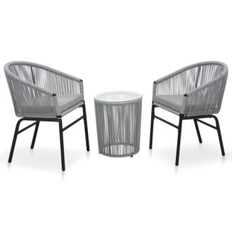 vidaXL Set Mesa Y Sillas De Jard&iacute;n 3 Pzas Y Cojines Rat&aacute;n Pe Gris Vidaxl