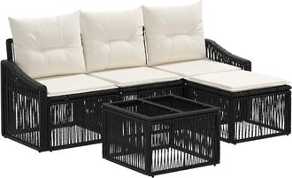 vidaXL Conjunto De Sof&aacute;s De Jard&iacute;n 5 Uds. Negro Rat&aacute;n Sint&eacute;tico Vidaxl