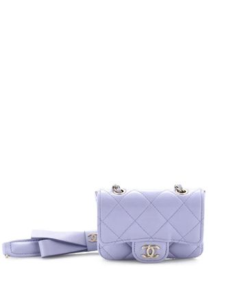 Chanel Bow Strap Classic Flap Clutch with Chain Quilted Lambskin Mini shoulder bag - Viola
