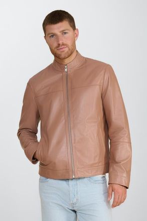 FURNIQ Otis Racer Leather Jacket in Mocha Brown at Nordstrom, Size Medium
