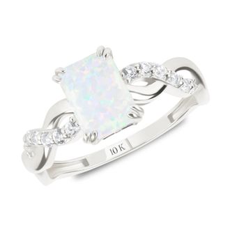 MAX + STONE Solid 10k Yellow or White Gold Emerald Cut Birthstone Rings with Twisted Band
