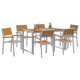 Berkfield Home Elegant 7 Piece Garden Dining Set Solid Wood Acacia & Metal in Grey