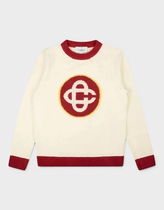 Casablanca Mens Monogram Monogram Crew Knit Sweater White Red - Size: 36