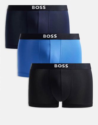 Boss Orange by Hugo Boss BOSS - One - Confezione da 3 boxer aderenti in microfibra neri, blu navy e blu-Nero