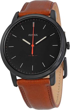 Fossil Minimalist Black Dial Brown Leather Mens Watch FS5305