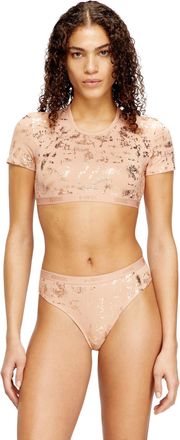 Diesel Cropped T-shirt with metallic effect - Tops - Woman - Pink