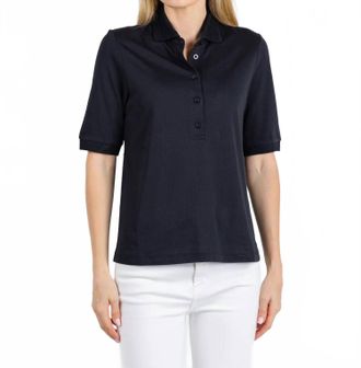 Margittes Crochet Collar Drape Polo In Navy