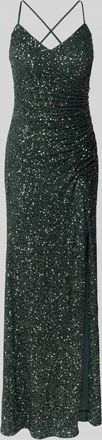 Vera Mont Abendkleid mit Pailletten und rückseitiger Schnürung in Dunkelgruen, Größe 32