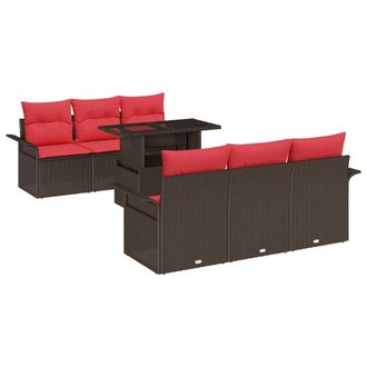 vidaXL Conjunto De Sof&aacute; De Jard&iacute;n 7 Pcs Marr&oacute;n Rattan De Poli&eacute;ster Vidaxl