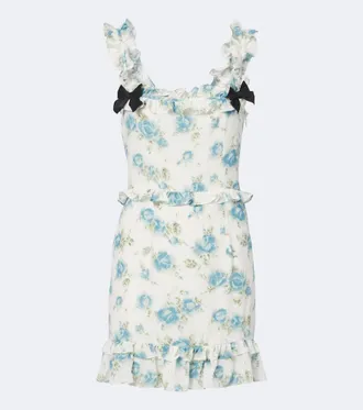 Alessandra Rich Ruffled floral silk cr&ecirc;pe de chine minidress