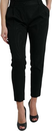 Dolce & Gabbana Black Wool High Waist Cropped Tapered Womens Pants