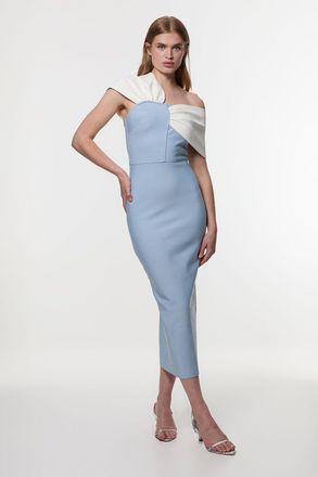 Karen Millen Womens Figure Form Bandage Asymmetric Strap Knit Midi Dress - Blue - Size X-Small