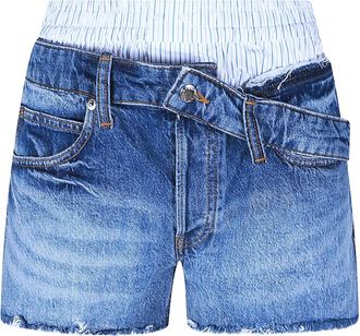 Alexander Wang Korte Broeken, Dames, Blauw, W28, Katoen, Boxer Drop Waistband Short