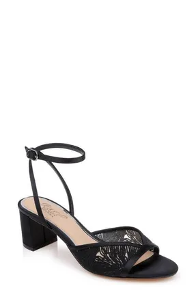 Badgley Mischka Zaira Ankle Strap Sandal in Black Satin at Nordstrom, Size 8.5