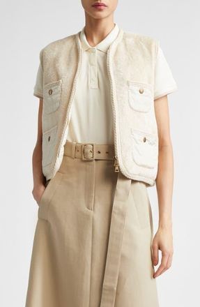Moncler Mimosa Mixed Media Puffer Vest in Ivory/White at Nordstrom, Size 4