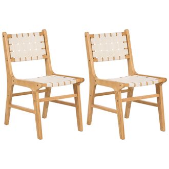 Beliani Beliani - Conjunto De 2 Sillas De Comedor Estructura De Madera De Caucho Asiento Y Respaldo De Piel Sint&eacute;tica Comedor Marr&oacute;n Claro Humble